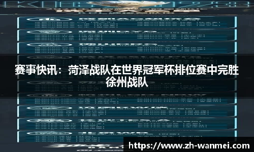 赛事快讯:菏泽战队在世界冠军杯排位赛中完胜徐州战队